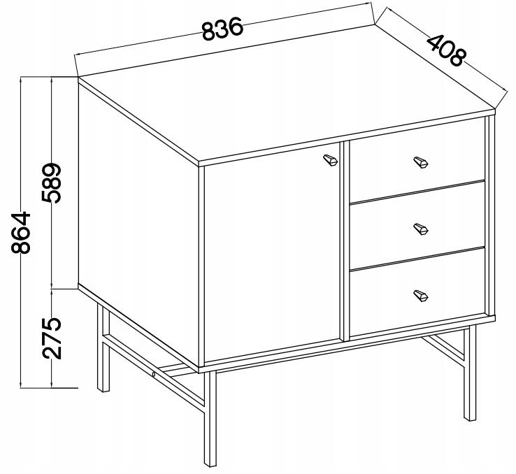 Komoda AVILA 83cm z szufladami i drzwiami metalowy stelaż złote nogi czarny mat  nr. 3