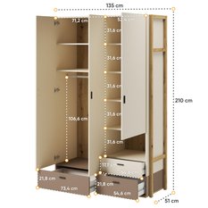 Szafa narożna Lenny 135 cm do sypialni przedpokoju garderoby beżowy  - Miniaturka zdjęcia nr 4
