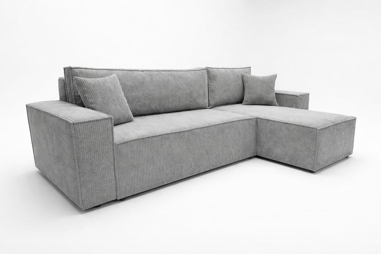 Narożnik Modena 230x52x130 cm z funkcją spania i pojemnikiem sztruks szary do salonu nr. 5