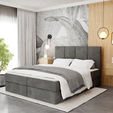 Łóżko kontynentalne 180x200x113 cm tapicerowane podwójne z materacem szare - Miniaturka zdjęcia nr 7