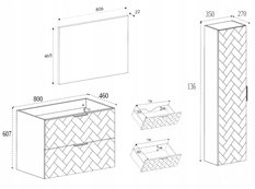 Zestaw mebli łazienkowych MADIS 3 elementy szafka pod umywalkę 80 cm z blatem + słupek ryflowana kaszmir - Miniaturka zdjęcia nr 3