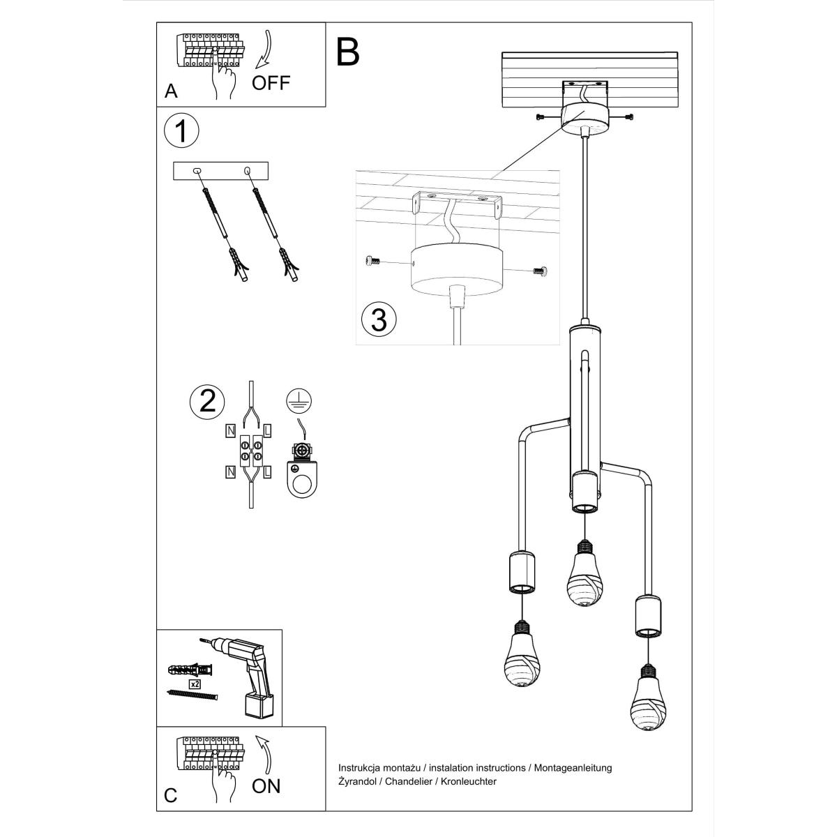 Żyrandol DUOMO 3M 100x25x25 cm industrialny loftowy lampa sufitowa żarówki E27 czarny nr. 5