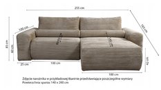 Narożnik z funkcją spania LEO 255x162 cm prawy sprężyny bonell Tilia 56 sztruks pomarańczowy - Miniaturka zdjęcia nr 13