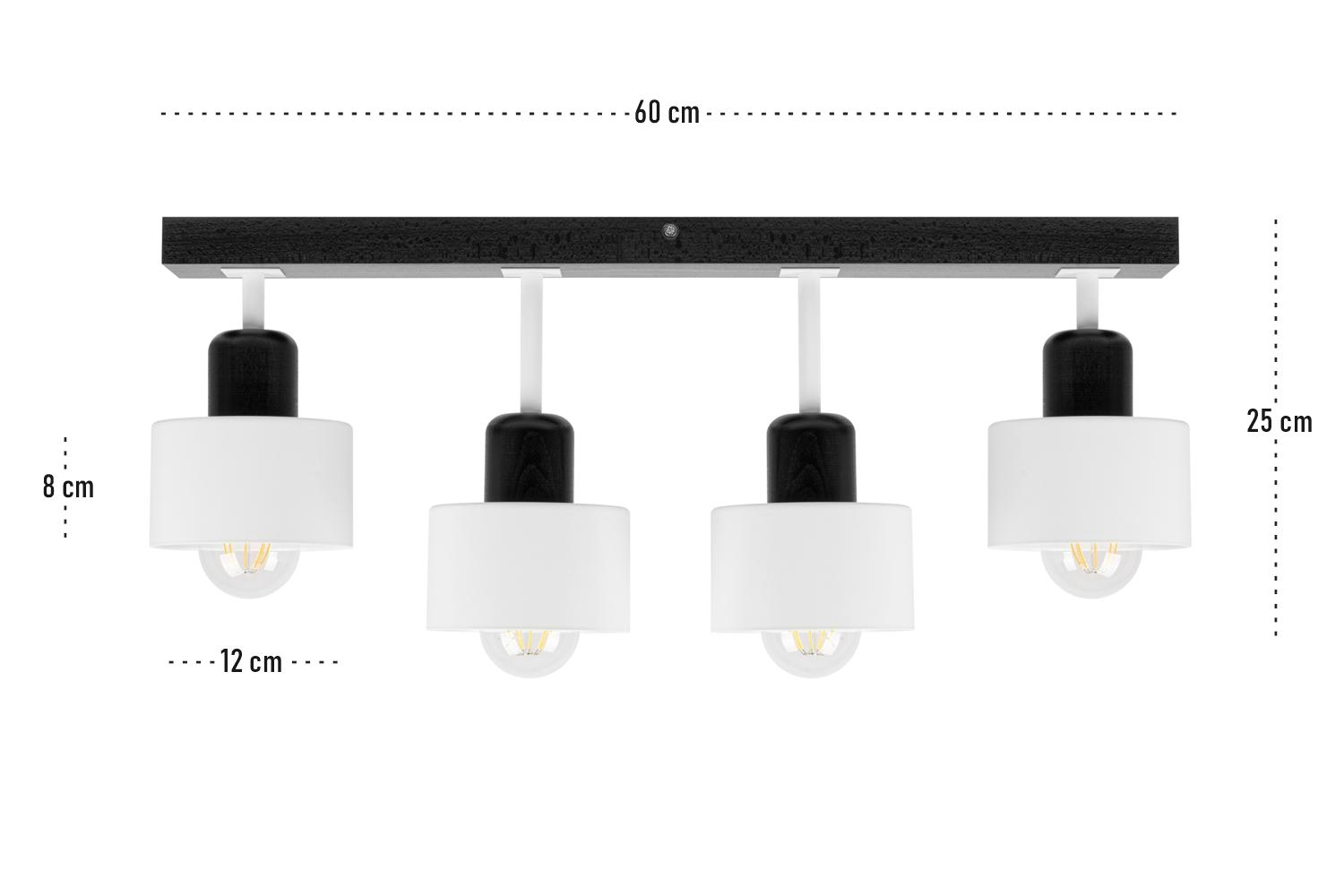 Lampa sufitowa 12x60x25 cm czteropunktowy spot z drewna i metalu gwint E27 biało-czarna do salonu nr. 3