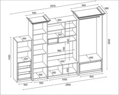 Meblościanka z szafą MILO 280x207x53 cm zestaw mebli do salonu witryna RTV Wiśnia porto - Miniaturka zdjęcia nr 2