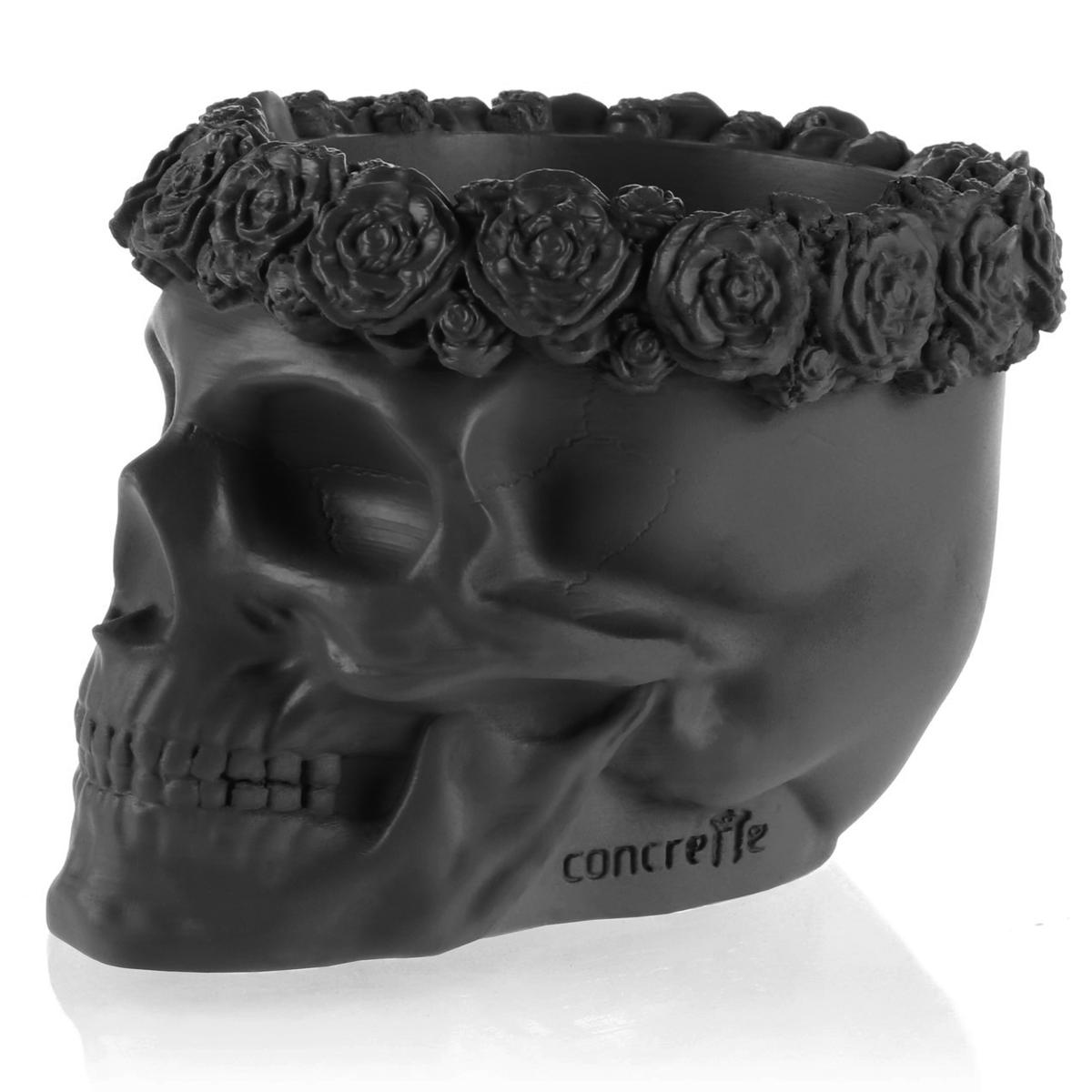 Donica Skull Flowers Black Matt Poli  9 cm nr. 2