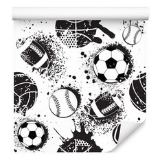 Tapeta Dziecięca Czarno-biała PIŁKI Sport Grunge  - Miniaturka zdjęcia nr 5