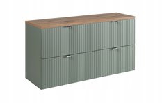 Szafka pod umywalkę Line Reed Green 100x57x39 cm zielona blat dąb ryflowane 4 szuflady MDF do łazienki - Miniaturka zdjęcia nr 6