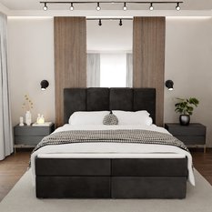 Łóżko kontynentalne 160x200x113 cm tapicerowane podwójne z materacem czarne - Miniaturka zdjęcia nr 2