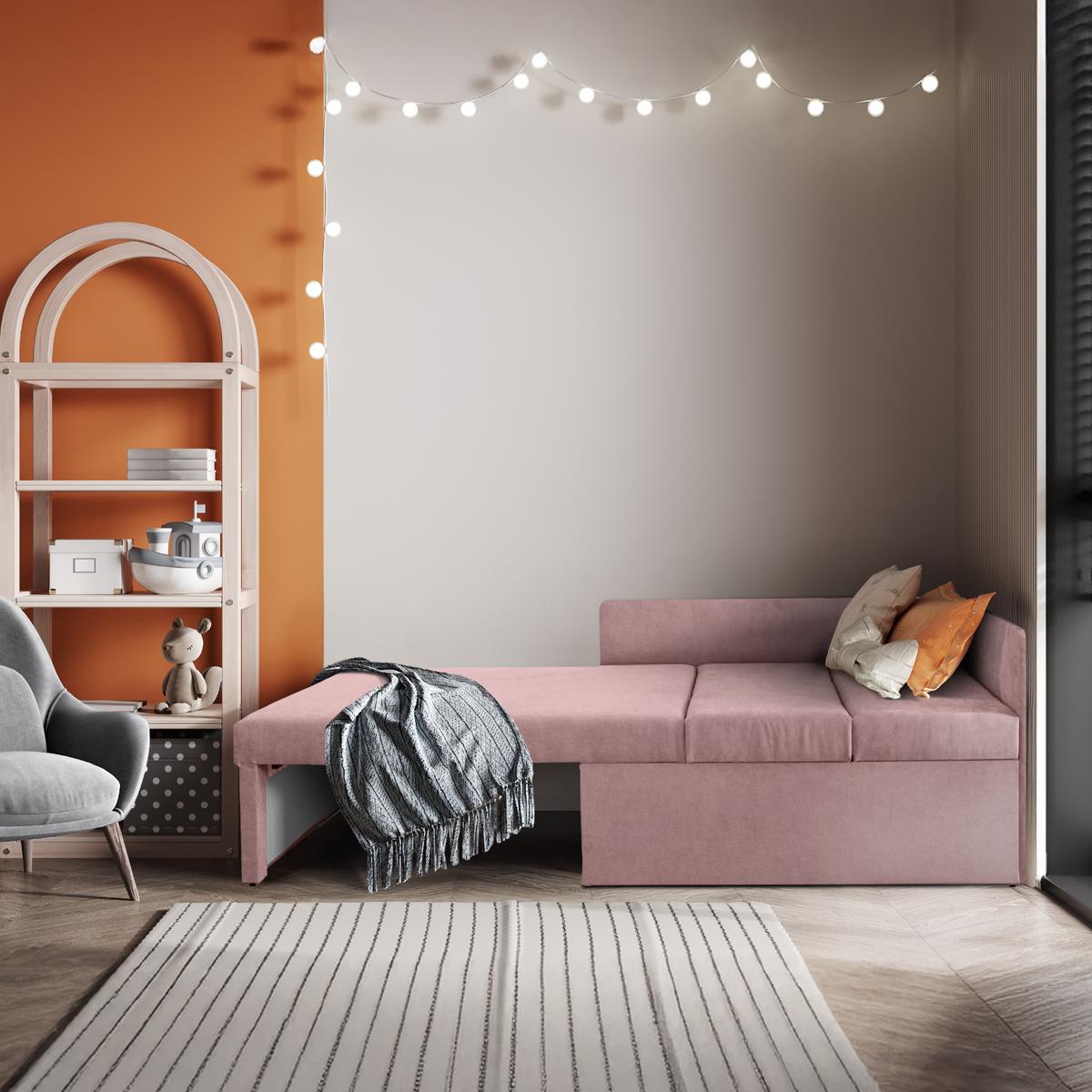 Narożnik dziecięcy Viluś 108x81x78 cm sofa jednoosobowa do pokoju salonu z funkcją spania i przechowywania dla dzieci różowy nr. 4
