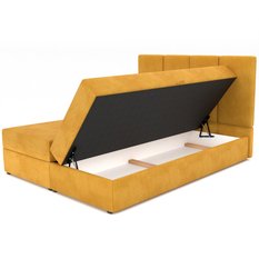 Łóżko kontynentalne 140x200x113 cm tapicerowane podwójne z materacem żółte - Miniaturka zdjęcia nr 11