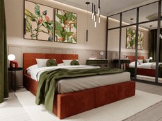 Łóżko tapicerowane do sypialni 180x200x120 cm podwójne z pojemnikiem modne miodowe  - Miniaturka zdjęcia nr 5
