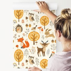 Tapeta Dla Dzieci Kolorowe LEŚNE ZWIERZĄTKA Drzewa  - Miniaturka zdjęcia nr 5