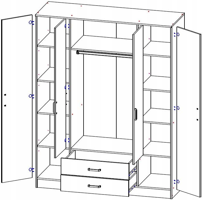 Szafa czterodrzwiowa Romana 160x205x52 cm dąb sonoma z lustrem i szufladami do sypialni nr. 3