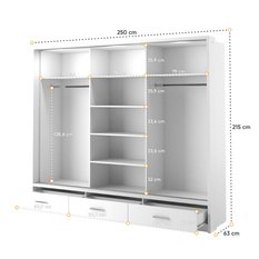 Szafa z lustrem Arti 250 cm do sypialni przedpokoju garderoby biały - Miniaturka zdjęcia nr 6