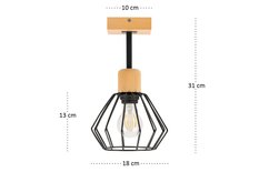 Lampa sufitowa 18x18x31 cm jednopunktowy spot z drewna i metalu gwint E27 czarna do salonu - Miniaturka zdjęcia nr 3