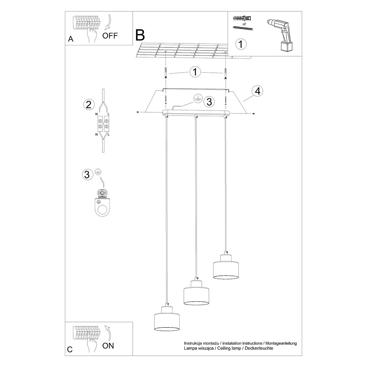 Lampa wisząca SAVAR 3 czarna 110x12x46cm nowoczesna E27 do salonu nr. 6