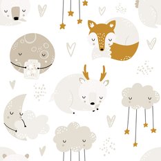 Tapeta Dziecięca Słodkie LISKI Chmurki Księżyce  - Miniaturka zdjęcia nr 6