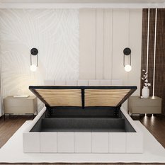 Łóżko tapicerowane 140x200 premium z pojemnikiem do sypialni kremowe wezgłowie 107 cm - Miniaturka zdjęcia nr 7