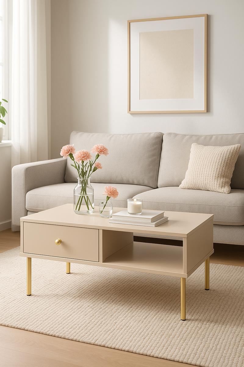 Stolik kawowy NOMI 90x60x43 cm do salonu biura złote nogi kaszmir nr. 1