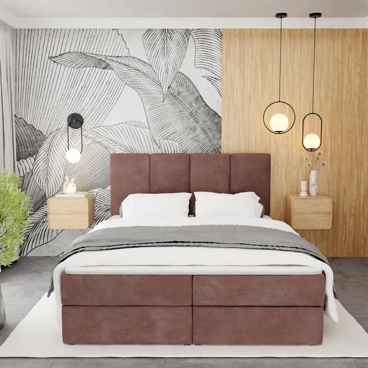 Łóżko kontynentalne 180x200x113 cm tapicerowane podwójne z materacem brudny róż  nr. 8