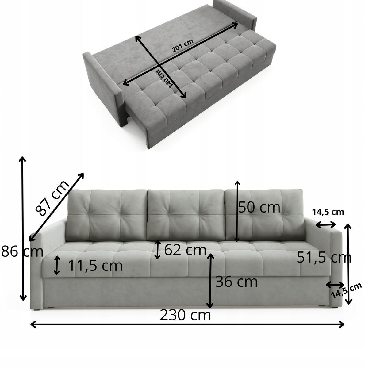 Kanapa IVIO 230x87x86 cm sofa z funkcją spania rozkładana velvet welur ciemnoszara do salonu nr. 8