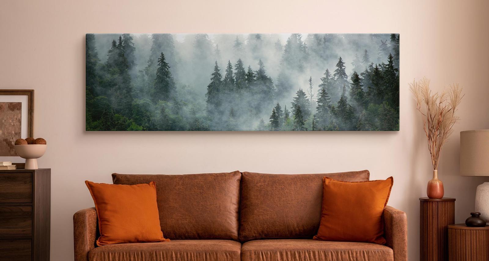 Obraz Na Płótnie Canvas LAS WE MGLE Pejzaż Panorama 145x45cm nr. 4