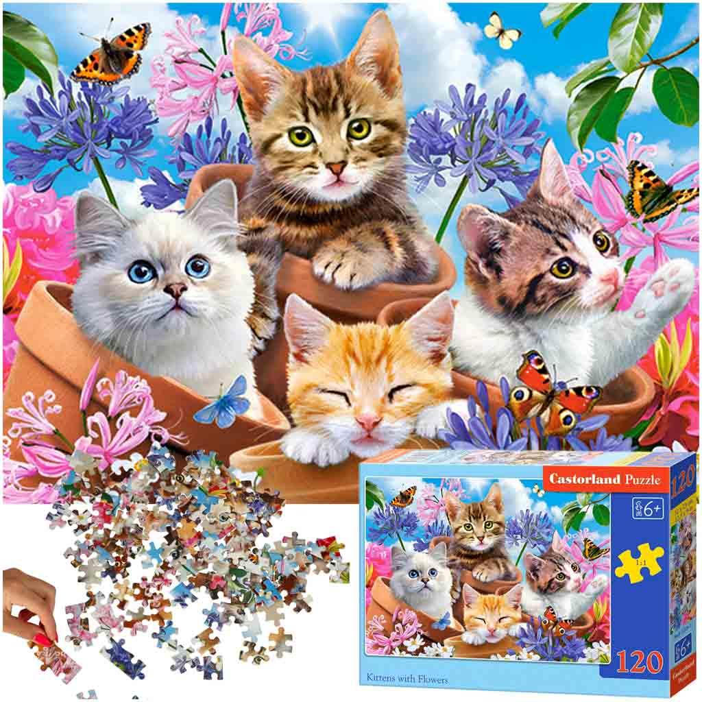 CASTORLAND Puzzle układanka 120 elementów Kittens with Flowers - Koty w kwiatach 6+