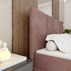 Łóżko kontynentalne 180x200x113 cm tapicerowane podwójne z materacem brudny róż  - Miniaturka zdjęcia nr 5