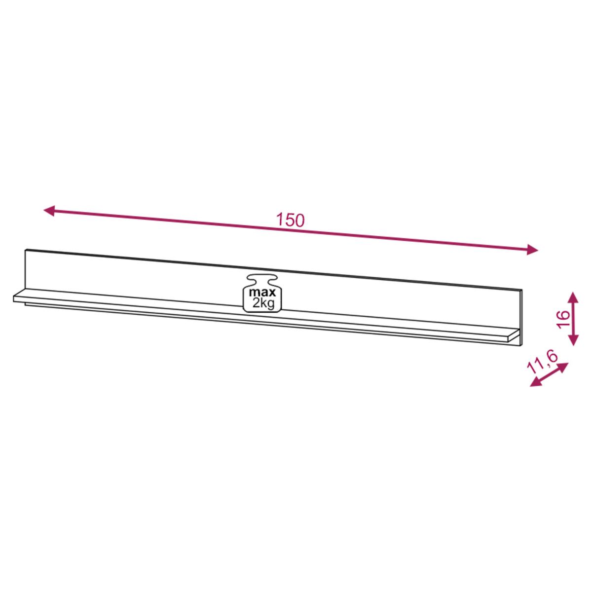 Półka Diamond 150 cm do sypialni salonu wisząca biały nr. 4