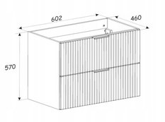 Szafka łazienkowa z umywalką 60 cm wisząca ryflowane szuflady x2 ADEL kaszmir - Miniaturka zdjęcia nr 3
