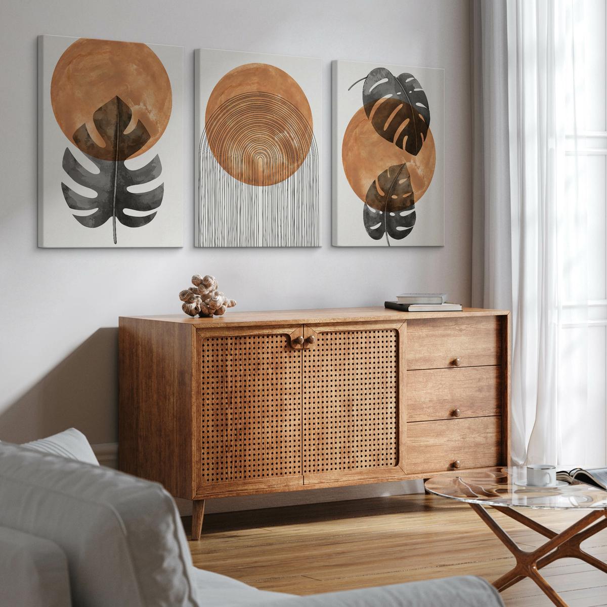 Obrazy Na Płótnie Set Liście Tropikalne Monstery Akwarele Styl Boho 90x40cm nr. 7