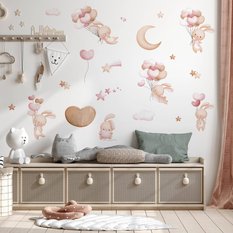 Naklejki Ścienne Dla Dzieci Króliczki Balony 120x60 Serca Gwiazdy ZESTAW - Miniaturka zdjęcia nr 4