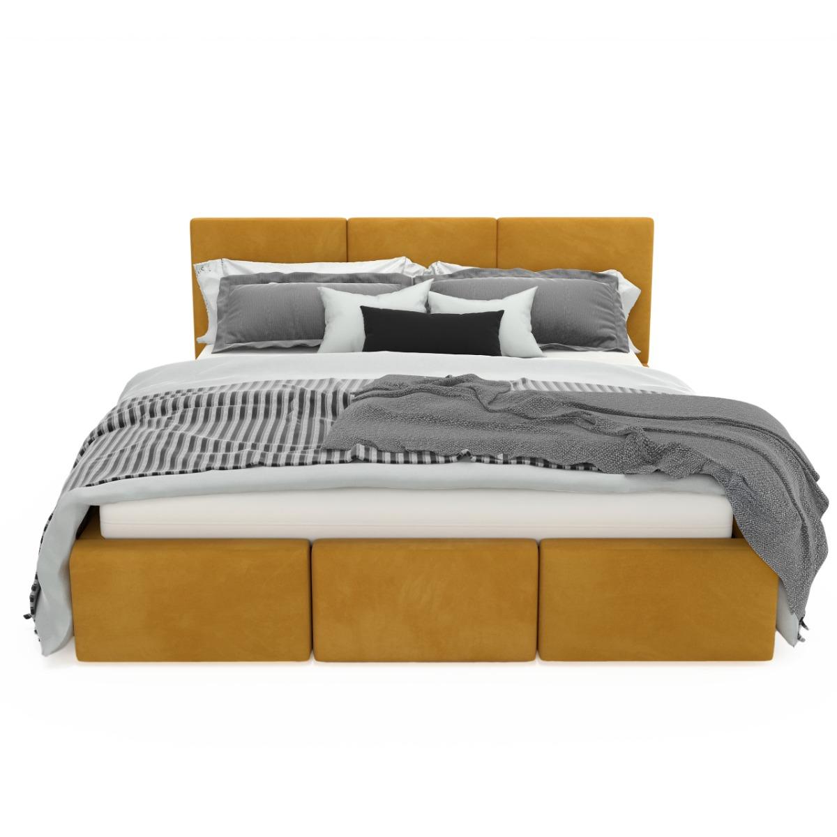 Łóżko tapicerowane 140x200x88 cm do sypialni podwójne z pojemnikiem schowek na pościel  żółty  nr. 11