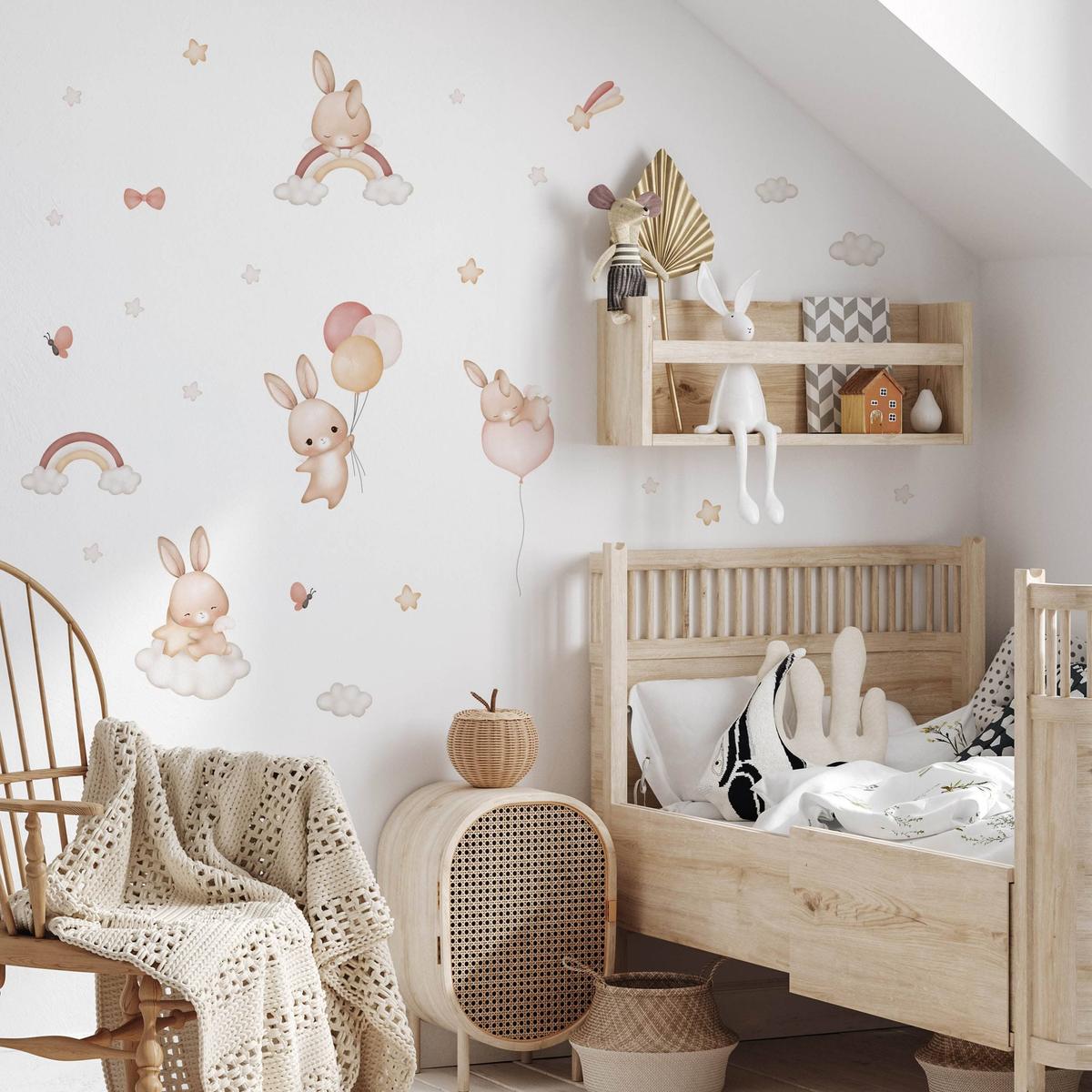 Naklejki Dla Dzieci Króliczki Gwiazdy Chmurki 120x60 Tęcze Balony ZESTAW nr. 5