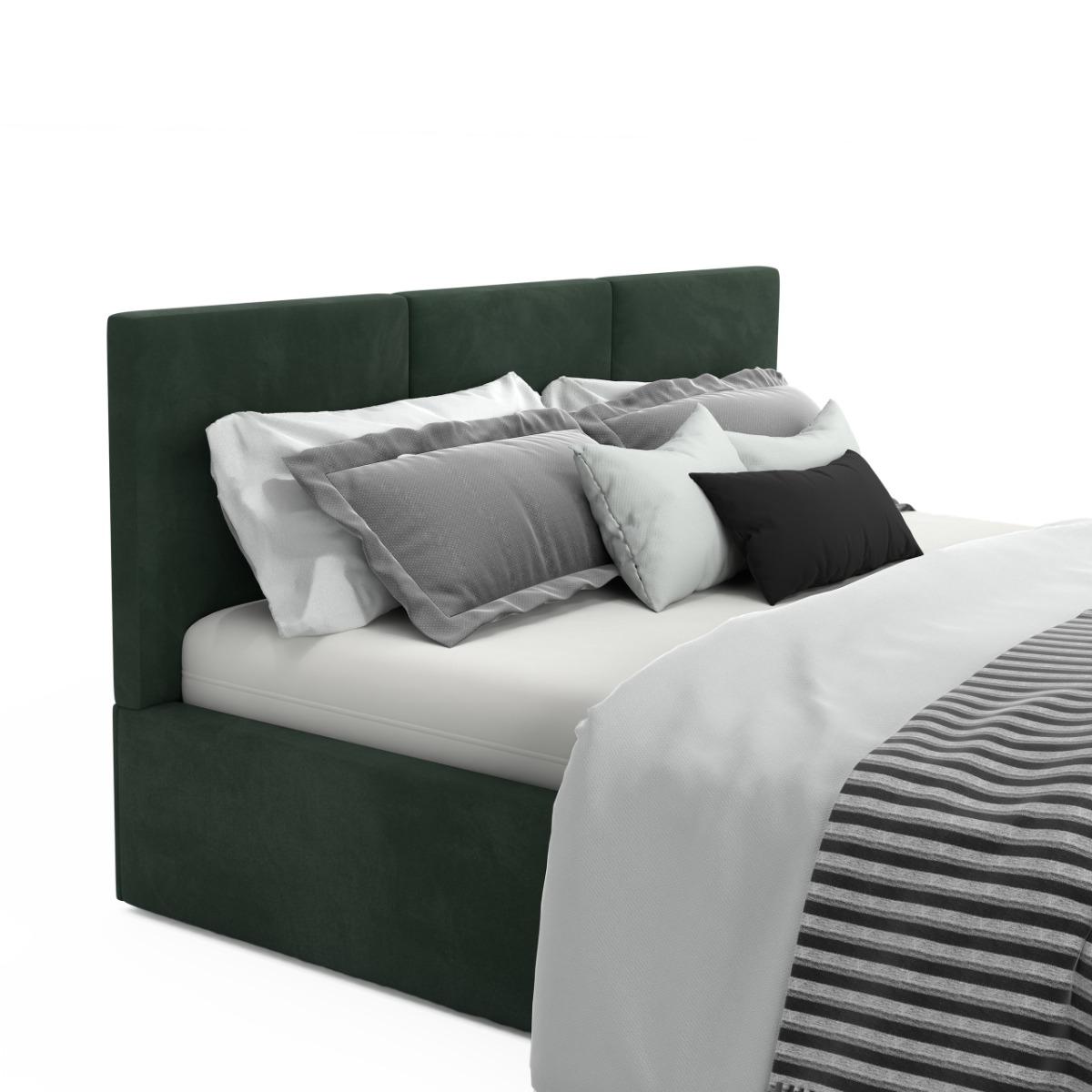 Łóżko tapicerowane 120x200x88 cm z pojemnikiem do sypialni automatyczny na pościel butelkowa zieleń nr. 12