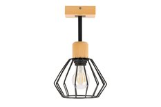 Lampa sufitowa 18x18x31 cm jednopunktowy spot z drewna i metalu gwint E27 czarna do salonu - Miniaturka zdjęcia nr 2