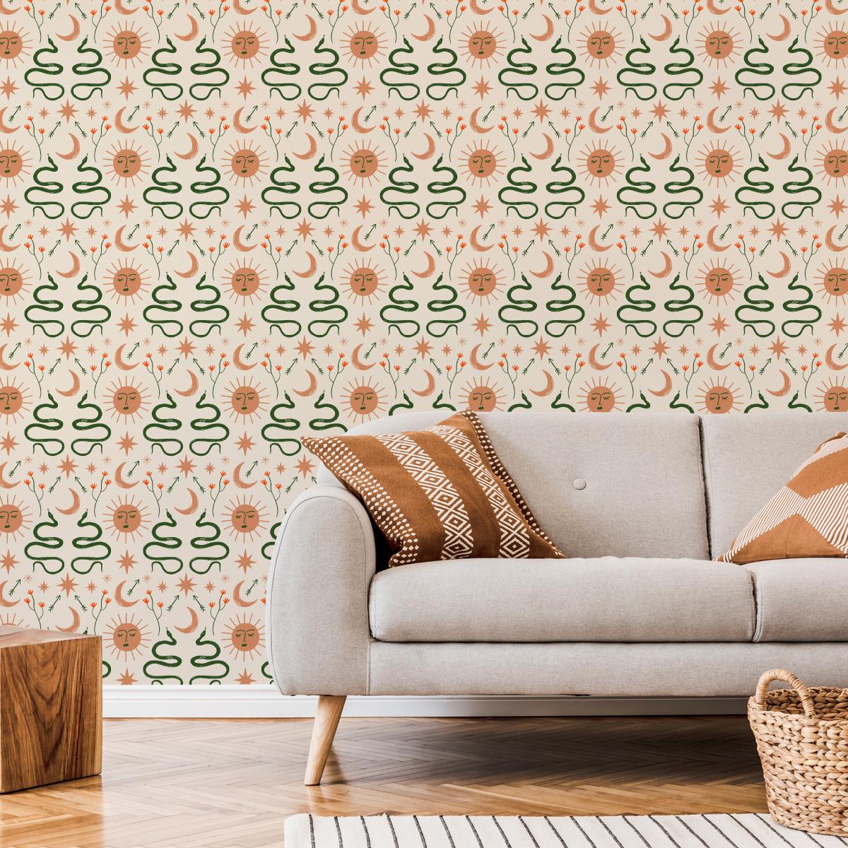 Tapeta Na Korytarz SŁOŃCA Gwiazdy Węże Styl Boho  nr. 4