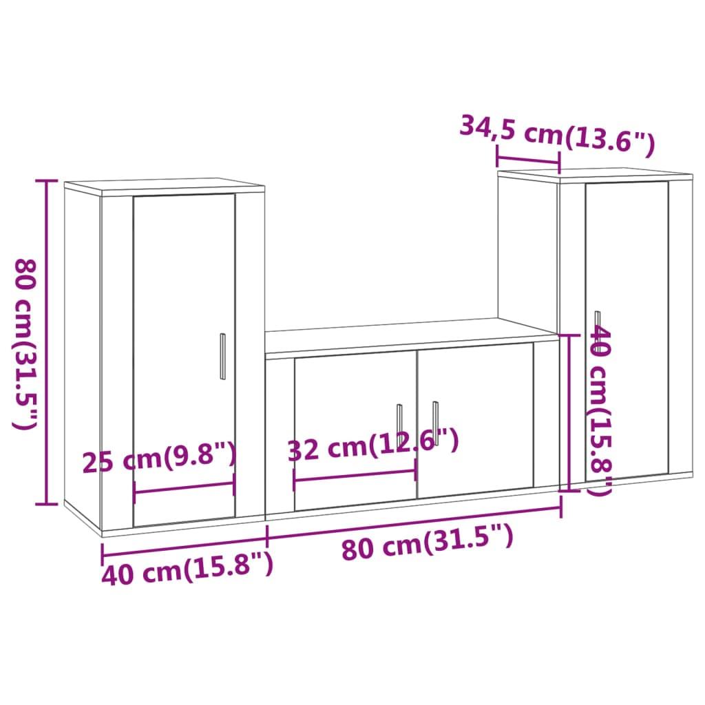 Zestaw szafek RTV 80x34,5x40 cm 3szt z drzwiczkami przydymiony dąb do salonu nr. 8