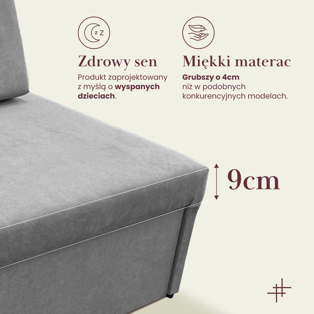 Sofa rozkładana dziecięca Viluś 108x81x78 cm narożnik jednoosobowy do pokoju z funkcją spania i przechowywania dla dzieci grafit nr. 9