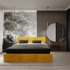 Łóżko tapicerowane 120x200x88cm z pojemnikiem automatycznym otwierany schowek na pościel do sypialni żółte - Miniaturka zdjęcia nr 12
