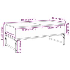 Stolik kawowy 100x50x40 cm z przegrodami pod blatem i regulowanymi nóżkami czarny do salonu - Miniaturka zdjęcia nr 11