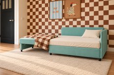 Sofa Viluś 106x75x80 cm miętowy rozkładana sofa narożna jednoosobowa z funkcją spania i pojemnikiem na pościel - Miniaturka zdjęcia nr 6