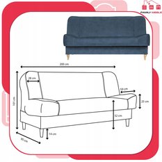 Wersalka SARA 200x95 cm niebieski rozkładana kanapa z pojemnikiem sofa do salonu Aura - Miniaturka zdjęcia nr 9