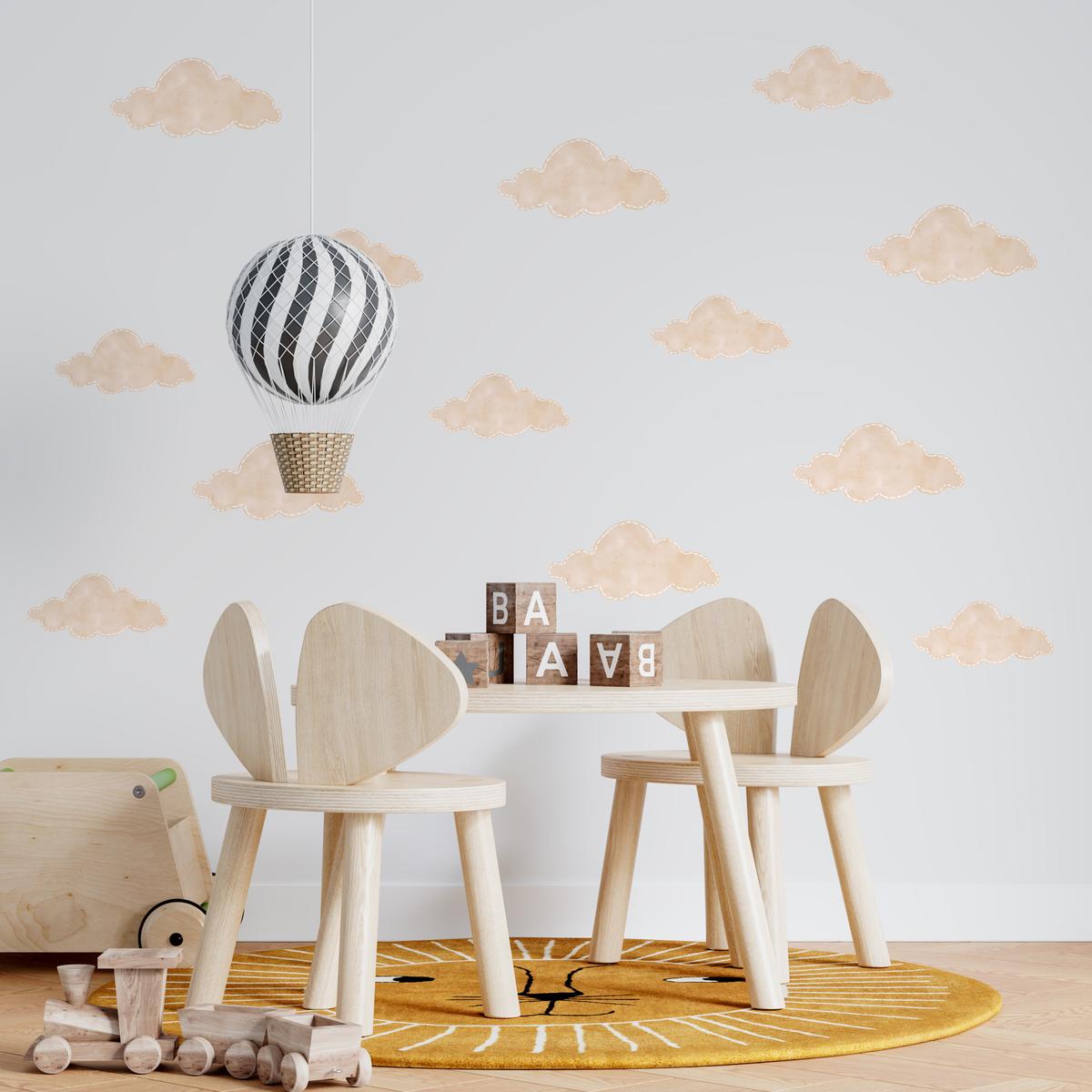 NAKLEJKA NA ŚCIANĘ DO POKOJU DZIECKA 120x60 BEŻOWE CHMURY OZDOBA nr. 2