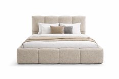 Łóżko tapicerowane VELLA 140x200 cm ze stelażem i pojemnikiem boucle do sypialni beżowe - Miniaturka zdjęcia nr 2