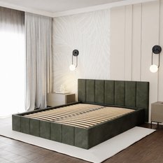 Łóżko tapicerowane 140x200 premium z pojemnikiem do sypialni khaki wezgłowie 107 cm - Miniaturka zdjęcia nr 4