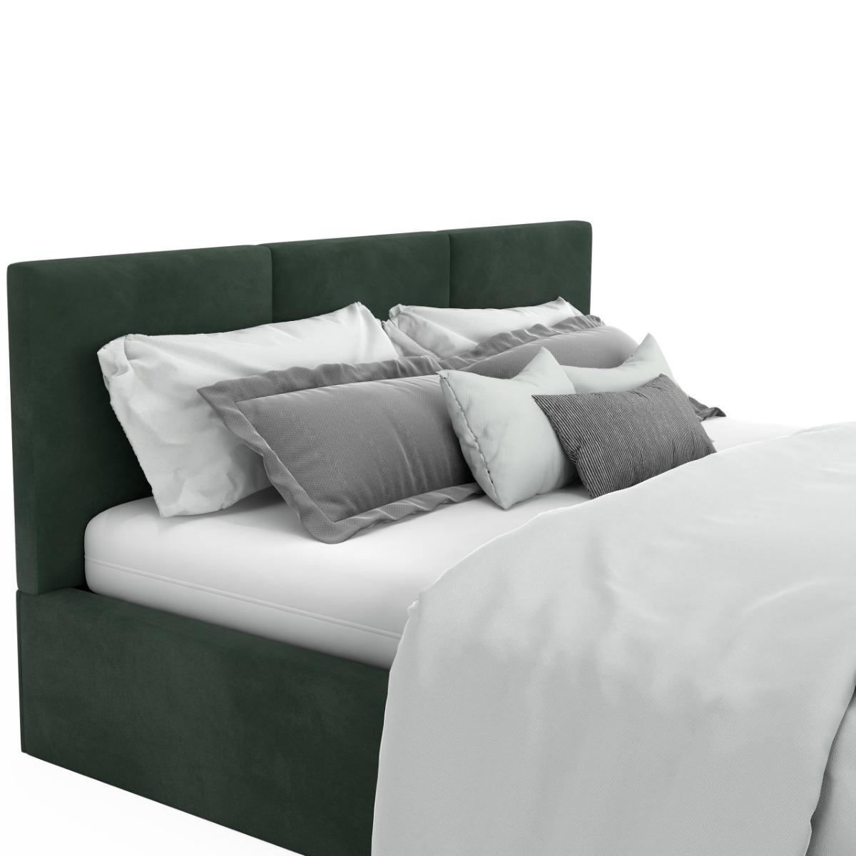 Łóżko tapicerowane  140x200x88 cm do sypialni z pojemnikiem na pościel  basic butelkowa zieleń nr. 12