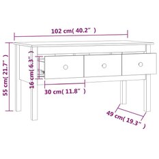 Stolik kawowy 102x49x55 cm z trzema szufladami lite drewno sosnowe szary do salonu - Miniaturka zdjęcia nr 9