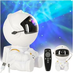 Lampka nocna dla dzieci projektor gwiazd astronauta z gwiazdką na pilot biała 8,5x12,5x7,6 cm
